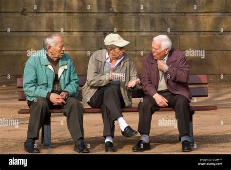 Three 3 Old Men Friends Talking Arguing Discuss Stock Photo Alamy