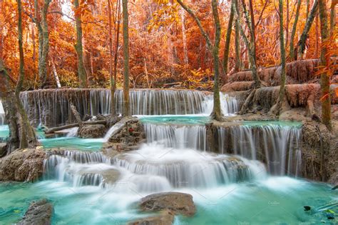 Beautiful Waterfall In Autumn Forest Containing Amazing Autumn And