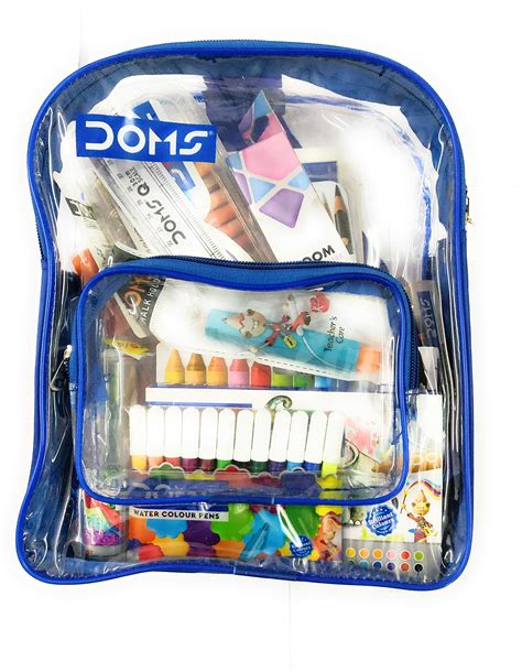 Doms Smart Stationery Kit 12 Pcs In Kit With Transparent Zipper Bag