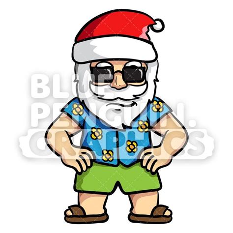 Cool Summer Santa Using Black Sunglasses Vector Cartoon