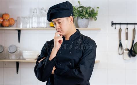 Portrait Handsome Professional Japanese Male Chef Wearing Black Uniform