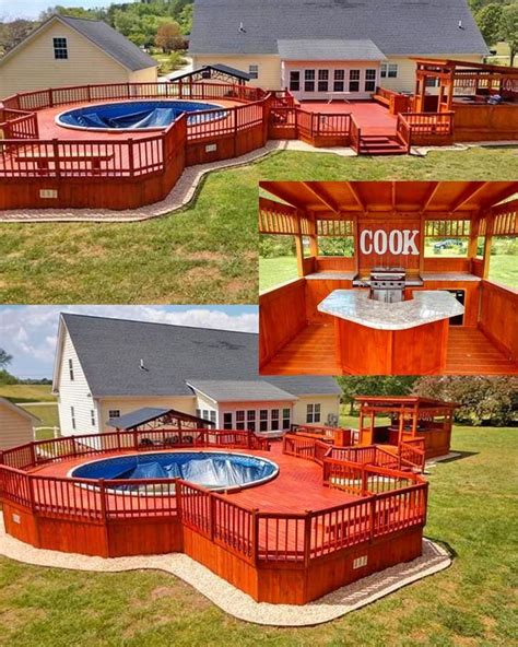 Large Deck With Kitchen And Pool Decks Around Pools Backyard Pool Designs Pool Patio