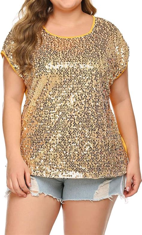 Involand Womens Sequin Tops Plus Size Round Neck Sparkle Top Shimmer
