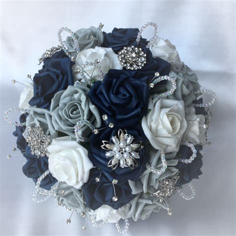 White Wedding Bouquets With Crystals Florida Photo