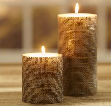 Gold Burlap Pillar Candles Contemporary Candles By