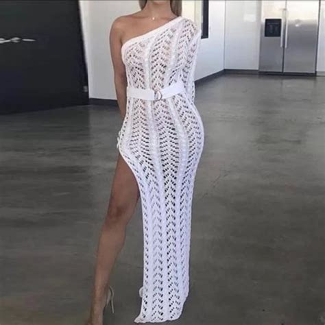 Dresses White Crochet One Shoulder See Through Dress Poshmark