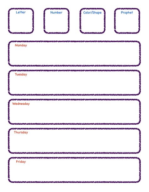Printable Weekly Lesson Plan Template For Preschool Printable Templates