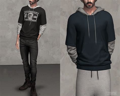 Layered Sleeve Hoodie Darte77 Custom Content For Ts4 Sims 4 Male