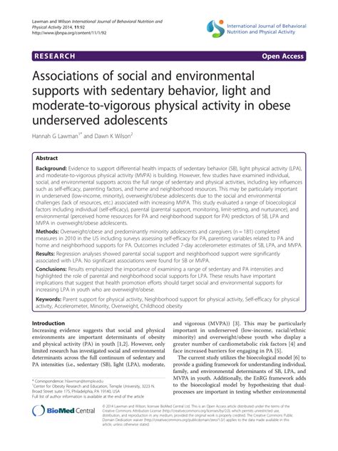 PDF Associations Of Social And Environmental Supports With Sedentary