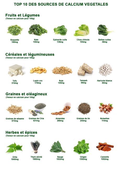 sources calcium vegetales Calcium végétal Aliments riches en calcium Source de calcium