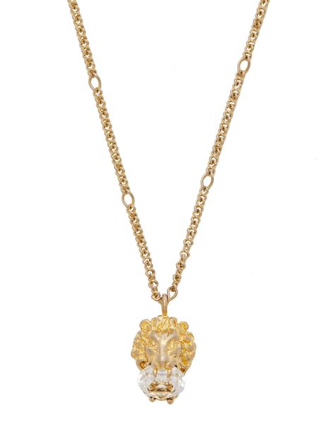 Gucci Lion Crystal Embellished Necklace In Gold Metallic Lyst