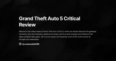 Grand Theft Auto 5 Critical Review
