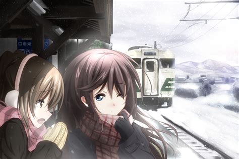 Anime Girls Cold Winter Train Station Wallpapers Hd Desktop And