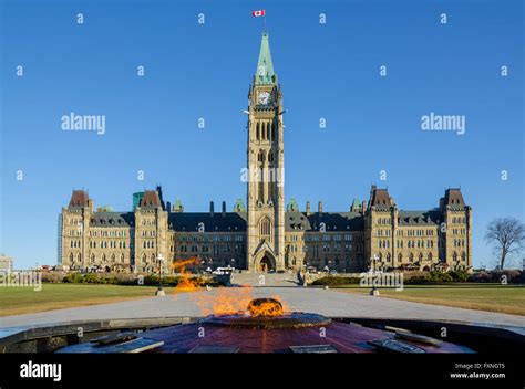 Canadian Parliament Building In Ottawa Centre Block Peace Tower And