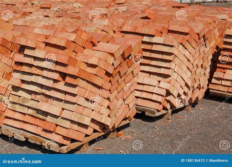 Red Brick Pallets At A Construction Site Stock Photo Image Of