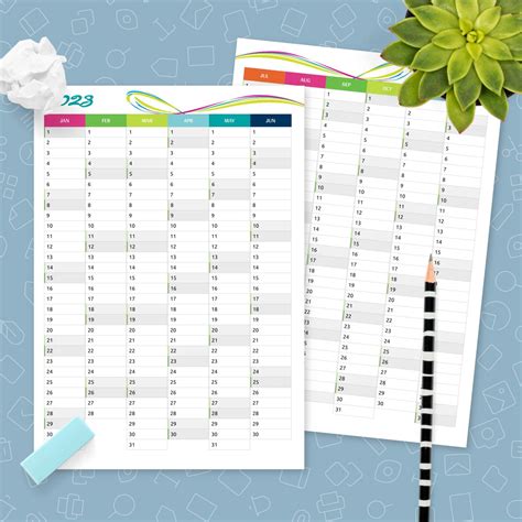 Full Year Vertical Calendar Template Printable Pdf