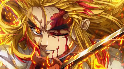 Demon Slayer Yellow Hair Kyojuro Rengoku With Sharp Sword