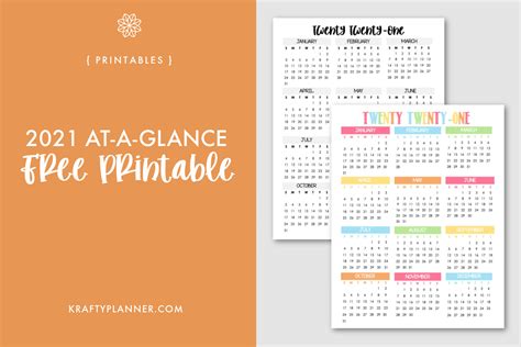 2021 Year At A Glance Free Printable — Krafty Planner