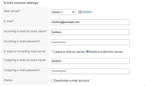 E Mail Account Settings On Premise Garoon Help
