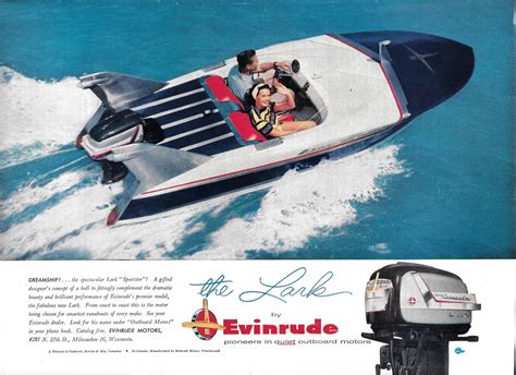 1956 Evinrude Lark Outboard Motors Color Ad Nice Photo Of Sportster Boat
