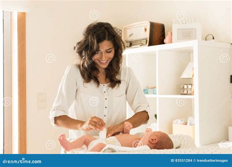Mother Changing Baby S Diaper Stock Photo Image Of Care Changing