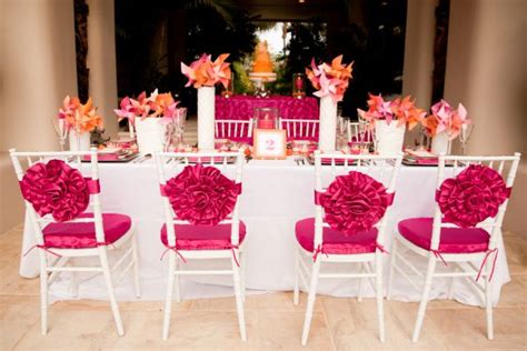 Beautiful Pink And Orange Table Wedding Chair Decorations Wedding