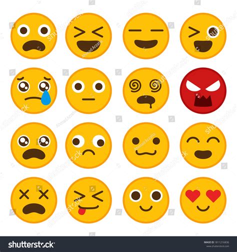 Vektor Stok Emoticons Set Emoji Faces Emoticon Vector Tanpa Royalti