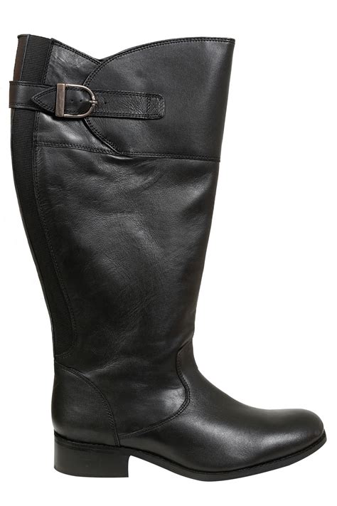 Black Knee High Leather Riding Boots With Xl Calf Fitting In Eee Fit