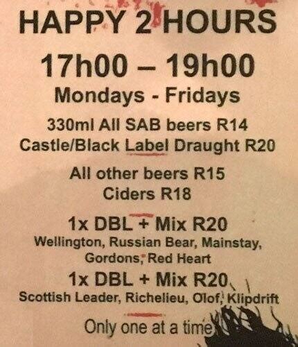 The Long Bar Menu Menu For The Long Bar Gordons Bay Cape Town