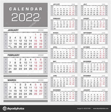 Calendário 2022 Calendário Trimestral Parede Com Números Semana Semana