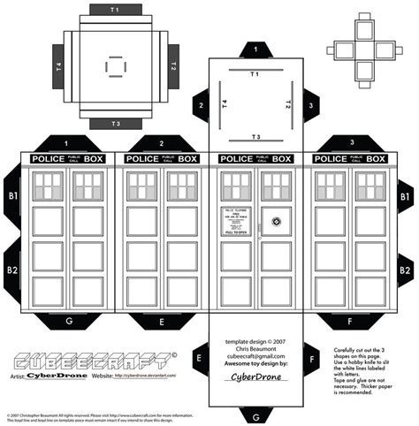 Cubee Colour Your Own Tardis Tardis Doctor Who Template Printable