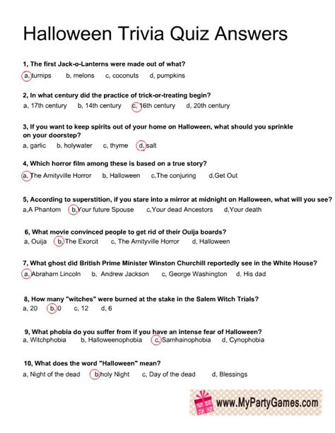 He is very smart and brave. Free Printable Halloween Trivia Game Answer Key ...