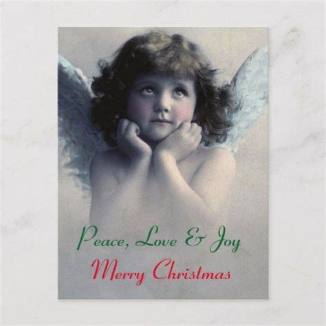 A Christmas Card With An Angel Holding Her Hands To Her Chest And The