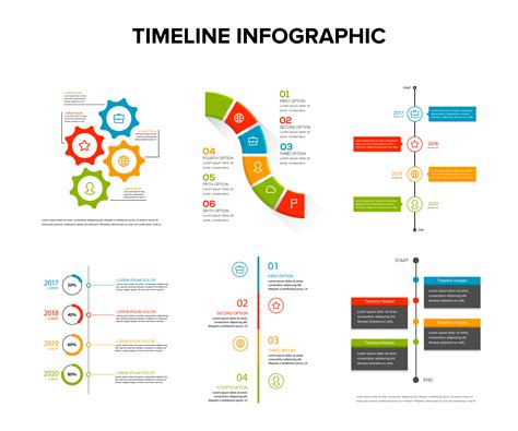 Timeline Infographics Design Set With Flat Style Work Flow Or Process