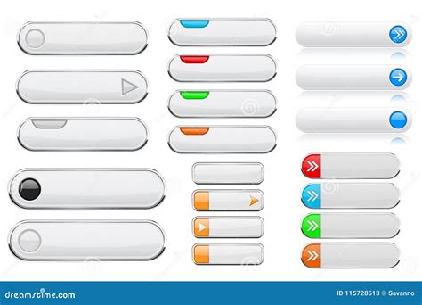 White Interface Menu Buttons 3d Shiny Icons With Colored Tags Stock
