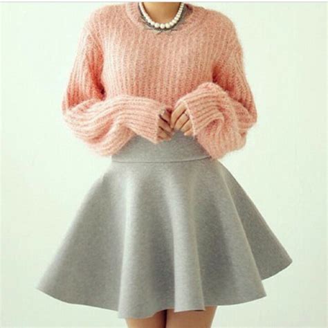 Skater Skirt Skater Girl Skirt Pullover Jumper Sweater Skirt Grey