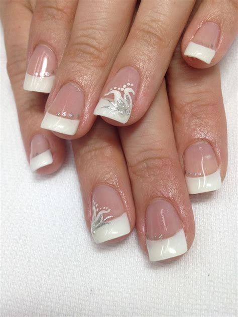 Beautiful Bridal Nails So Pretty White Tips Rhinestone And Pearl