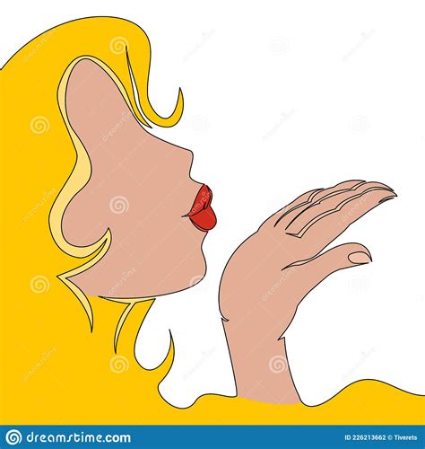 Flat Continuous Line Art Girl Blowing A Kiss Stock Vector