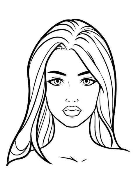 Simple Female Face Sketch Sketch Coloring Page