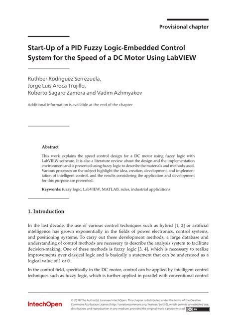 Pdf Start Up Of A Pid Fuzzy Logic Embedded Control System For The