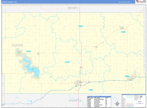 Custer County Ok Zip Code Wall Map Basic Style By Marketmaps Mapsales