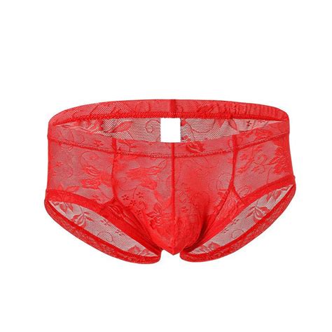 Buy Mens Sexy Lace Boxer Briefs Sissy See Through Underwear Thong Panties Low Rise Breathable