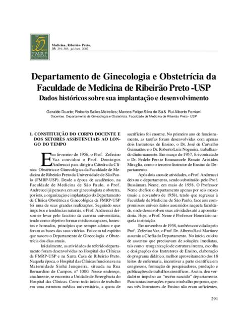 Pdf Departamento De Ginecologia E Obstetrícia Da Faculdade De Medicina De Ribeirão Preto Usp