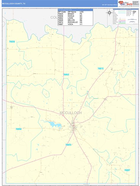 Mcculloch County Tx Wall Map Color Cast Style By Marketmaps Images