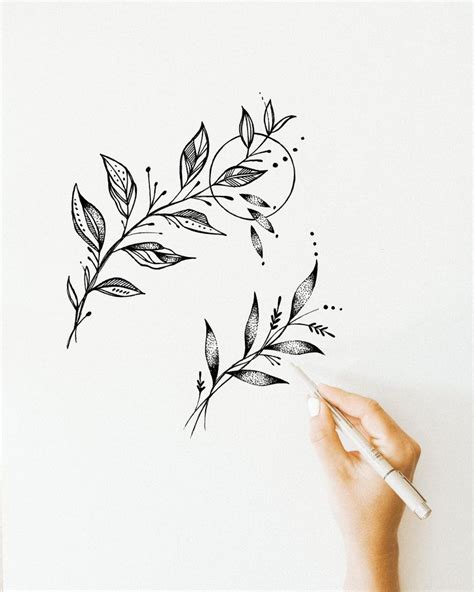 Leaf Tattoo Leaves And Flowers Line Drawing Artwork Delicate Small