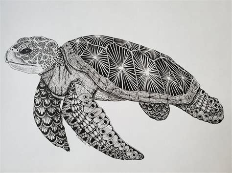 Turtle Zentangle And Pointillism Etsy