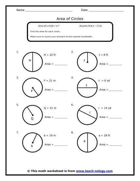 7th Grade Area Of A Circle Worksheet 7th Grade Standard Met Radius