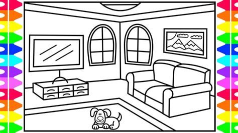 How To Draw A Living Room For Kids 💙living Room Drawing For Kids