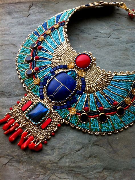 Turquoise And Coral Custom Order Egyptian Scarab Necklace Lapis