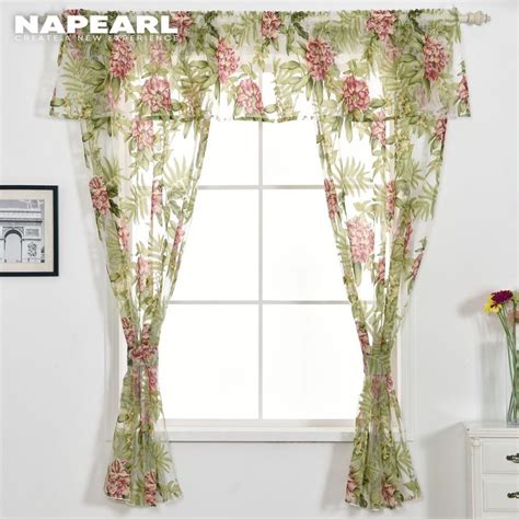 Napearl Valance Curtain Foral Design Green Short Kitchen Window Home